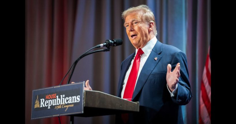 U.S. President-elect Donald Trump speaks at a House Republicans Conference meeting at the Hyatt Regency on Capitol Hill on November 13, 2024 in Washington, DC.