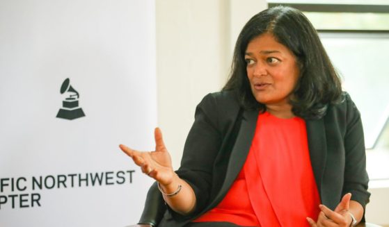 Congresswoman Pramila Jayapal meets with Executive Director Jessica Toon, Advocacy Chair Victoria Contreras, and other members of the Pacific Northwest Chapter of the Recording Academy for Music Advocacy Day at Studio 201 on October 1, 2024 in Seattle, Washington.