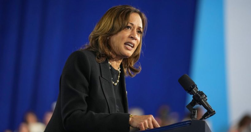 Democratic presidential candidate, U.S. Vice President Kamala Harris speaks at a rally at the Pennsylvania Farm Show Complex & Expo Center on October 30, 2024 in Harrisburg, Pennsylvania.