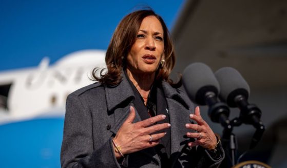 Democratic presidential nominee, U.S. Vice President Kamala Harris speaks to members of the media as she arrives at Dane County Regional Airport on November 1, 2024 in Madison, Wisconsin.