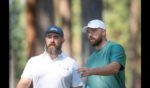 Travis Kelce and Jason Kelce during the ACC Celebrity Golf Championship presented by American Century Investments at Edgewood Tahoe Golf Course on July 12, 2024 in Stateline, Nevada.