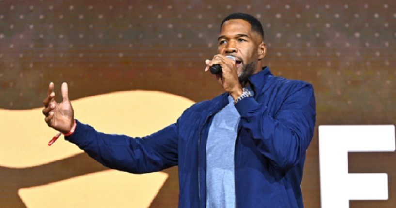 Former NFL great and "Fox NFL Sunday" analyst Michael Strahan, speaks in an August file photo from the Fanatics Fest NYC 2024 at New York City's Jacob Javits Center.