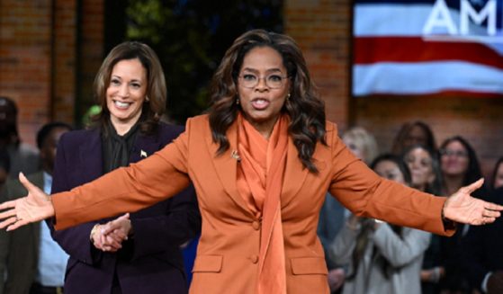 Celebrity Oprah Winfrey appears with Vice President Kamala Harris during a Sept. 19 campaign rally in Farmington Hills, Michigan.