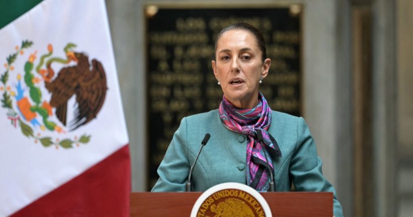 Mexican President Claudia Sheinbaum speaks during the High Level Summit between Mexican and US leaders and businessmen at the National Palace in Mexico City on October 15, 2024.