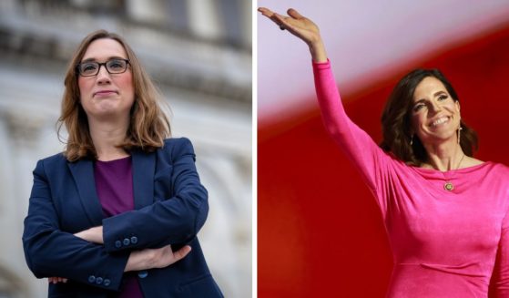 (L) Rep.-elect Sarah McBride (D-DE) poses for a photograph after joining other congressional freshmen of the 119th Congress for a group photograph on the steps of the House of Representatives at the U.S. Capitol Building on November 15, 2024 in Washington, DC. (R) Rep. Nancy Mace (R-SC) walks on stage on the third day of the Republican National Convention at the Fiserv Forum on July 17, 2024 in Milwaukee, Wisconsin.