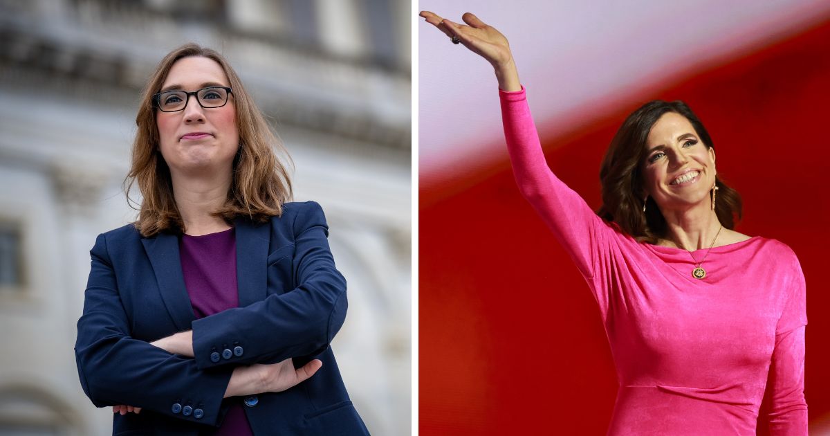 (L) Rep.-elect Sarah McBride (D-DE) poses for a photograph after joining other congressional freshmen of the 119th Congress for a group photograph on the steps of the House of Representatives at the U.S. Capitol Building on November 15, 2024 in Washington, DC. (R) Rep. Nancy Mace (R-SC) walks on stage on the third day of the Republican National Convention at the Fiserv Forum on July 17, 2024 in Milwaukee, Wisconsin.