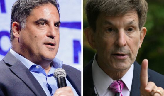 (L) Cenk Uygur speaks during Politicon 2018 at Los Angeles Convention Center on October 21, 2018 in Los Angeles, California. (R) Historian and American University professor Allan Lichtman answers questions during an interview with AFP in Bethesda, Maryland, on September 7, 2024.