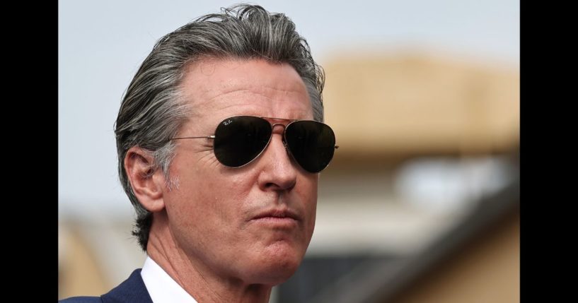 California Governor Gavin Newsom stands at a press conference at Raleigh Studios unveiling a vast expansion of California’s Film and Television Credit Program on October 27, 2024 in Los Angeles, California.