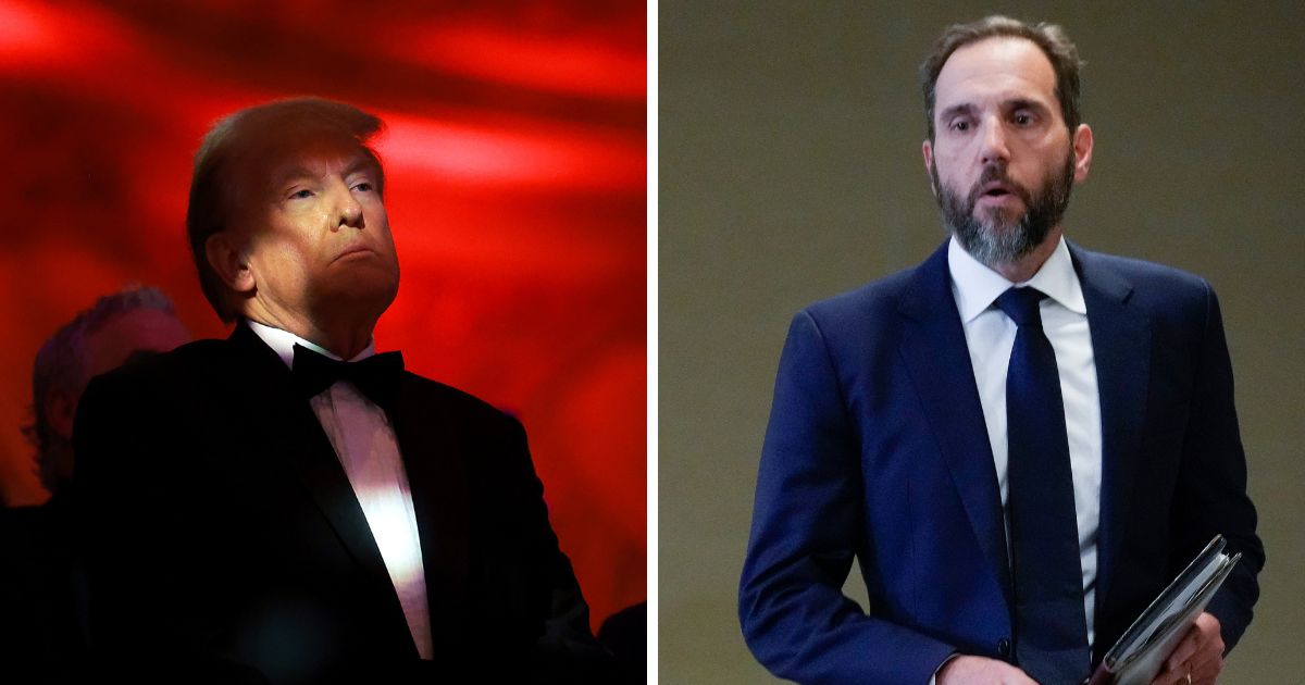 (L) U.S. President-elect Donald Trump attends the America First Policy Institute Gala held at Mar-a-Lago on November 14, 2024 in Palm Beach, Florida. (R) Special Counsel Jack Smith arrives to deliver remarks on a recently unsealed indictment including four felony counts against former U.S. President Donald Trump on August 1, 2023 in Washington, DC.