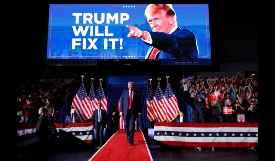 Republican presidential nominee, former U.S. President Donald Trump, takes the stage for his last rally of the election year at Van Andel Arena on November 5, 2024 in Grand Rapids, Michigan.