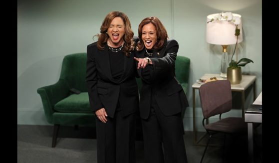 US Vice President and Democratic presidential candidate Kamala Harris (R) and US actress Maya Rudolph participate in "Saturday Night Live" (SNL) live late-night sketch comedy show at NBC studios in New York City on November 2, 2024.