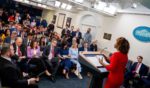 White House Press Secretary Karine Jean-Pierre speaks during a news conference in the Brady Press Briefing Room at the White House on April 9, 2024 in Washington, DC.