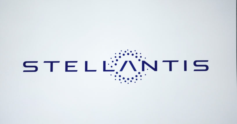 A Stellantis logo is shown at the North American International Auto Show in Detroit, Michigan, on Sept. 13, 2023.