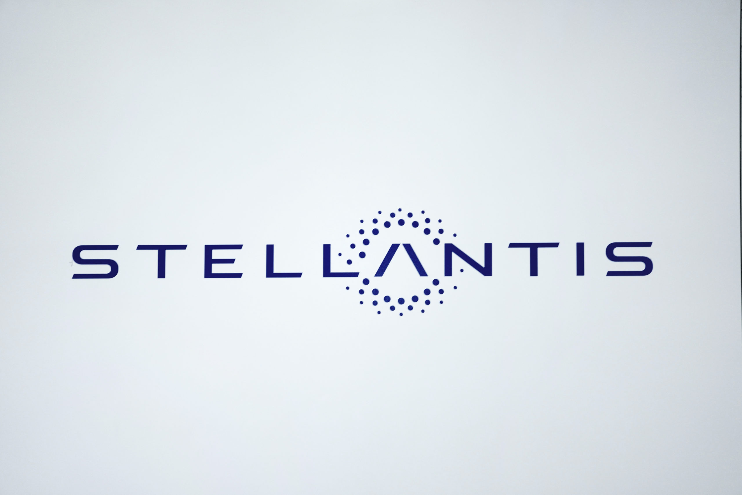 A Stellantis logo is shown at the North American International Auto Show in Detroit, Michigan, on Sept. 13, 2023.