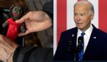 LEFT: Mariana Pochtar displays a completed Voodoo Orcs voodoo doll in the likeness of Margarita Simonovna Simonyan, editor-in-chief of Russia Today, on October 15, 2023 in Hostomel, Ukraine. RIGHT: President Joe Biden speaks at the Department of Labor on December 16, 2024 in Washington, D.C.