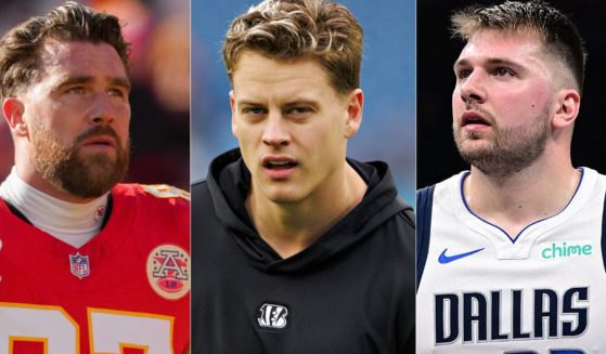 Prominent athletes - including Travis Kelce, left; Joe Burrow, center; and Luka Doncic, right - have had their homes broken into this year.