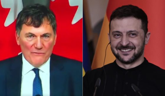 On Thursday, Canadian Public Safety Minister Dominic LeBlanc, left, announced a gun ban in Canada and said confiscated weapons would be sent to aid Ukraine and Ukrainian President Volodymyr Zelenskyy's, right, fight against Russia.