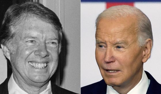 On Tuesday, the Dow Jones Industrial Average fell for the ninth consecutive trading day under President Joe Biden, right, putting him on track to beat the record set in February 1978 under then-President Jimmy Carter, left.