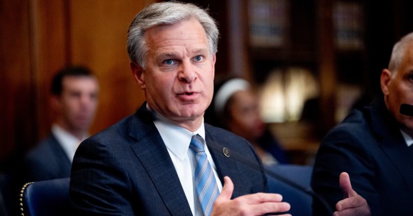 FBI Director Christopher Wray speaks during an Election Threats Task Force meeting at the Justice Department in Washington, D.C., on Sept. 4.