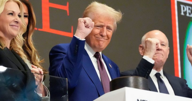 President-elect Donald Trump gestures after ringing the opening bell at the New York Stock Exchange in New York City on Thursday.