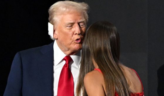 Donald Trump greets daughter of Donald Trump Jr., Kai Trump, on the fourth day of the Republican National Convention in Milwaukee, Wisconsin, on July 18.