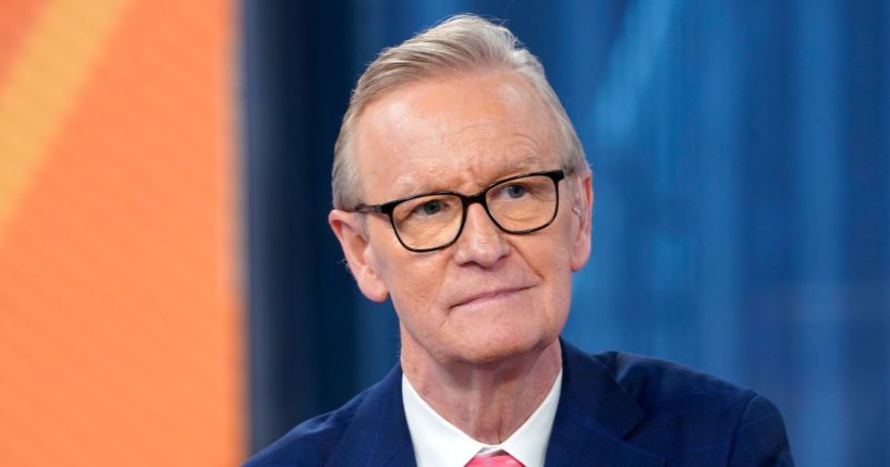 Fox anchor Steve Doocy interviews Virginia Gov. Glenn Youngkin during a visit on "Fox & Friends" at Fox News Channel Studios on October 10, 2024 in New York City.