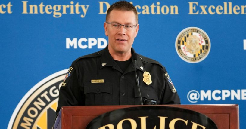 Montgomery County Department of Police Assistant Chief Nicholas Augustine speaks during a news conference on the arrest of FBI special agent Eduardo Valdivia in Gaithersburg, Maryland, on Tuesday.