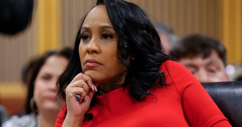 Fulton County District Attorney Fani Willis looks on during a hearing in the case of the State of Georgia v. Donald John Trump at the Fulton County Courthouse in Atlanta, Georgia, on March 1.