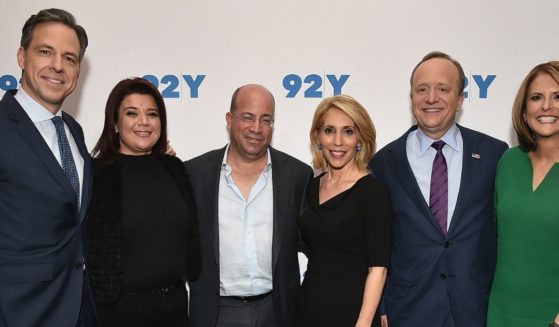 Gloria Borger, right, poses for a photo with Jake Tapper, Ana Navarro, Jeff Zucker, Dana Bash, and Paul Begala at "A Conversation with CNN" in New York City on Feb. 23, 2017.