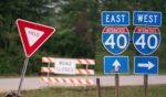 A road closed sign sits next to a ramp along I-40 in the aftermath of Hurricane Helene on September 30, 2024 in Old Fort, North Carolina.