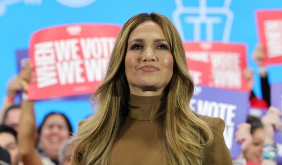 Jennifer Lopez arrives at a "When We Vote We Win" campaign rally for Democratic presidential nominee and U.S. Vice President Kamala Harris at Craig Ranch Amphitheater on October 31, 2024 in North Las Vegas, Nevada.