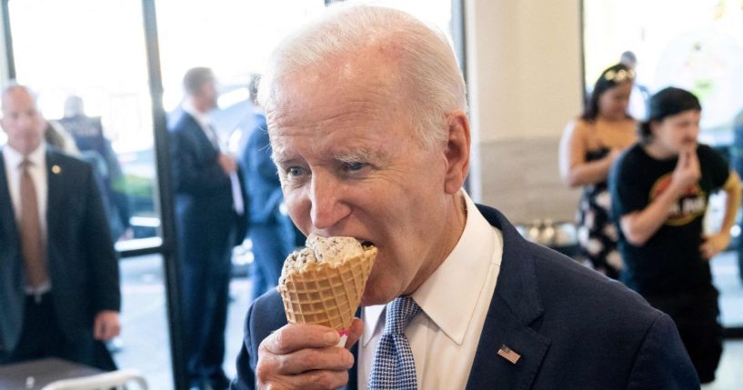 President Joe Biden stops for ice cream at Baskin Robbins in Portland, Oregon, on Oct. 15, 2022.