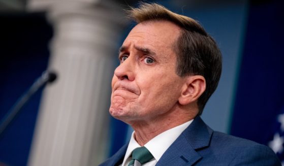 White House National Security Communications adviser John Kirby listens to a question from a reporter during a news conference in the Brady Press Briefing Room at the White House in Washington, D.C., on Thursday.