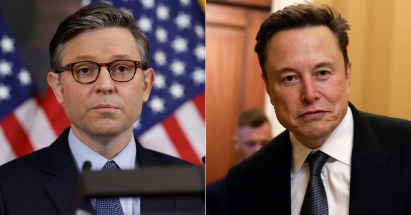 After Congress released a stopgap spending bill proposal on Tuesday, Elon Musk, right, wrote several posts on X arguing against it and encouraging people to let representatives, including House Speaker Mike Johnson, left, know they should vote against it.