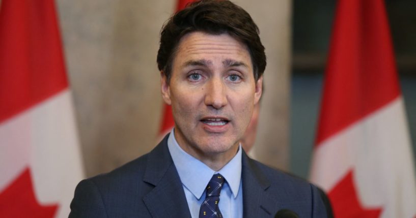 Canadian Prime Minister Justin Trudeau speaks during a news conference on Parliament Hill in Ottawa, Canada, on Oct. 14.