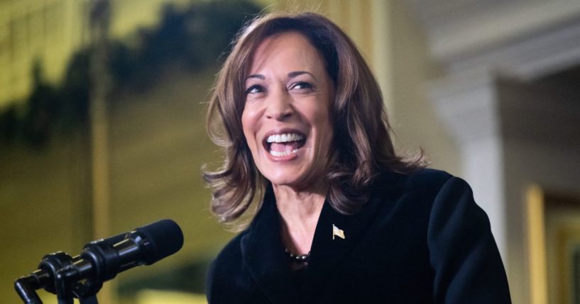 Vice President Kamala Harris speaks at the Democratic National Committee's Holiday Reception in Washington, D.C., on Dec. 15.