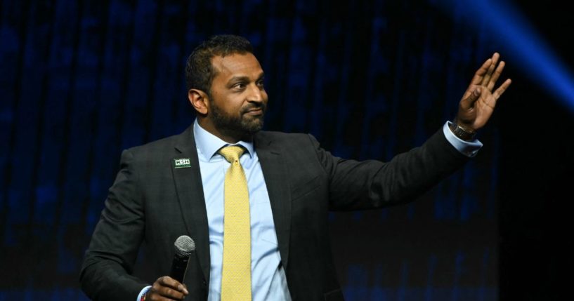 Kash Patel speaks during a Turning Point Action 'United for Change' campaign rally for Donald Trump.