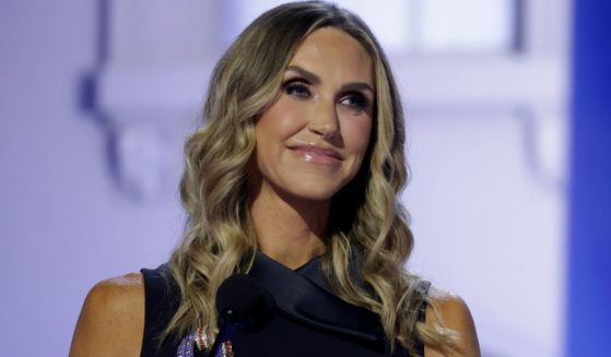 Republican National Committee co-chair Lara Trump appears on stage on the second day of the Republican National Convention in Milwaukee, Wisconsin, on July 16.