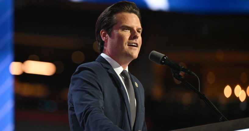 Then-Rep. Matt Gaetz speaks during the third day of the 2024 Republican National Convention in Milwaukee, Wisconsin, on July 17.