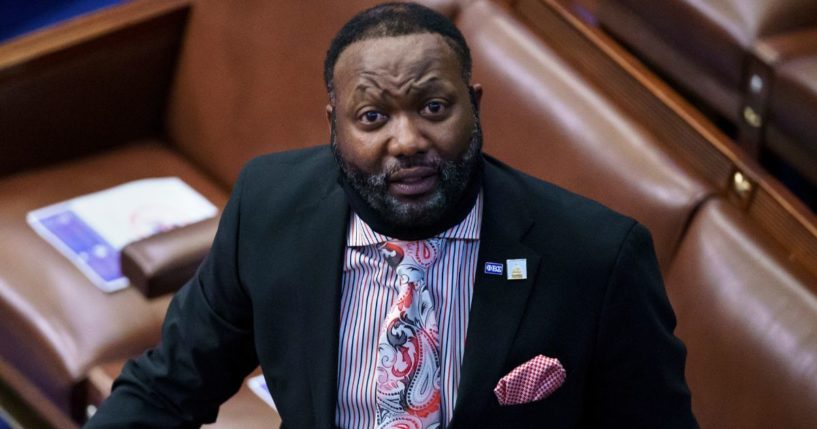 Capitol Police Lt. Michael Byrd helps to direct the evacuation of the House chamber in the Capitol in Washington, D.C., on Jan. 6, 2021.