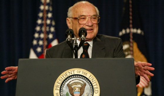 Milton Friedman, recipient of the 1976 Nobel Prize for economic science, speaks during a White House event in Washington, D.C., on May 9, 2002.