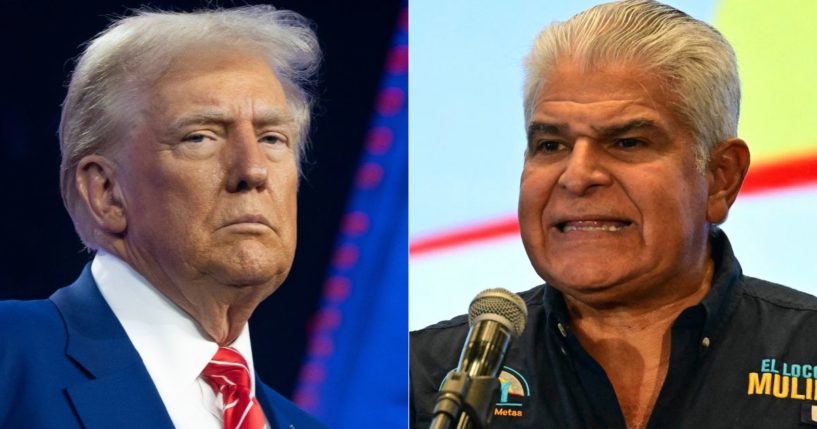 President-elect Donald Trump, left, has gotten into a verbal spat with Panamanian President Jose Raul Mulino, right, on social media over the Panama Canal.