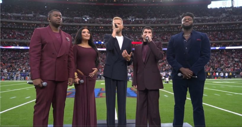 Pentatonix performs "The Star-Spangled Banner" prior to the NFL game between the Baltimore Ravens and Houston Texans in Houston on Wednesday.