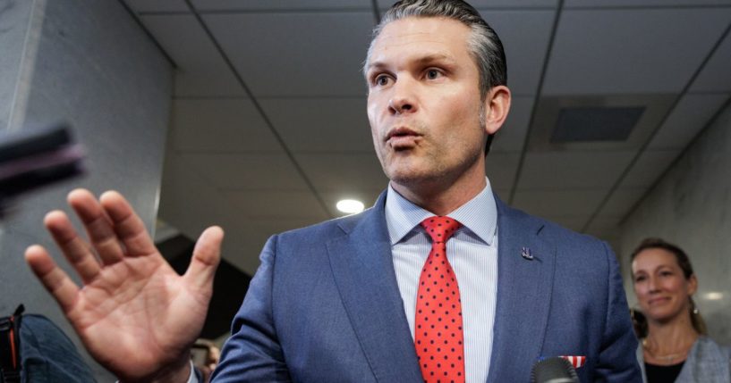 President-elect Donald Trump's Secretary of Defense nominee Pete Hegseth speaks to reporters after meeting with lawmakers on Capitol Hill in Washington, D.C., on Thursday.