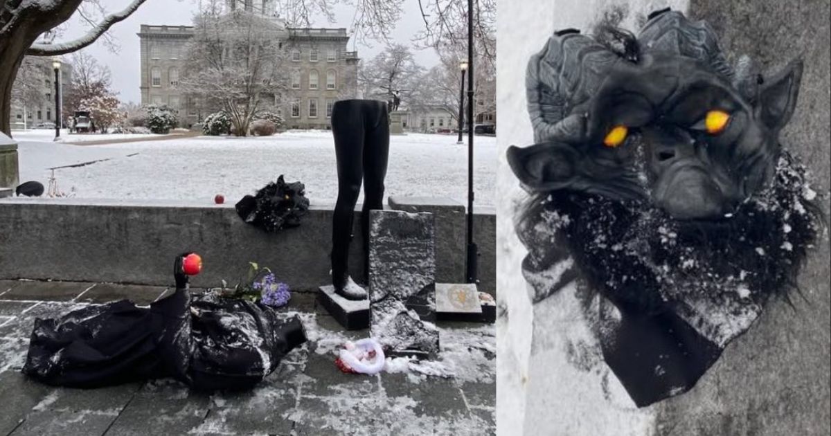 Satanic Temple’s Holiday Statue Toppled, Removed From State House Grounds