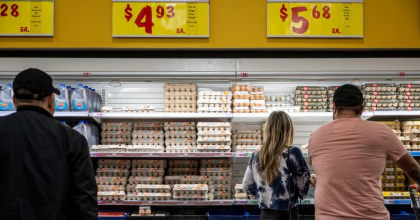 Customers shop for eggs at a H-E-B grocery store on February 08, 2023 in Austin, Texas.