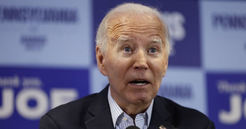 US President Joe Biden speaks at the Carpenters Local Union 445 "Get Out The Vote" event in Scranton, Pennsylvania, on November 2, 2024.