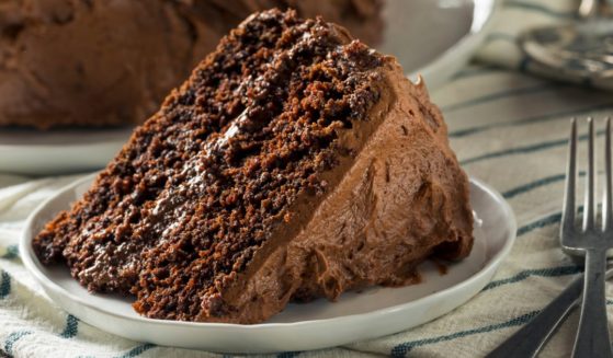 Stock image of an iced chocolate cake.