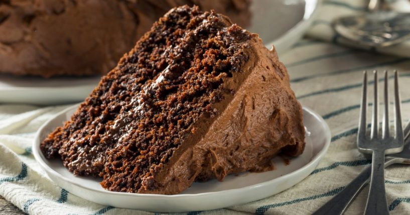 Stock image of an iced chocolate cake.