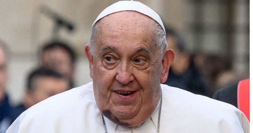 Pope Francis arrives at Rome's Piazza di Spagna for the prayer to the Immaculate Conception in Rome, Italy, on Sunday.